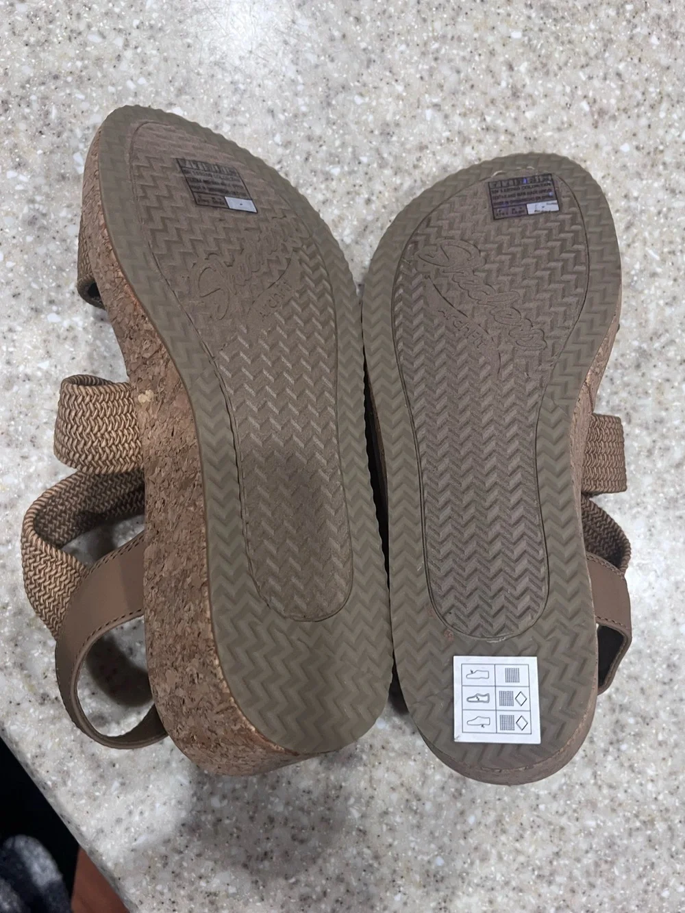 Skechers Arch Fit Beverlee Love Stays Wedge Sandals, Women’s size 7 Tan